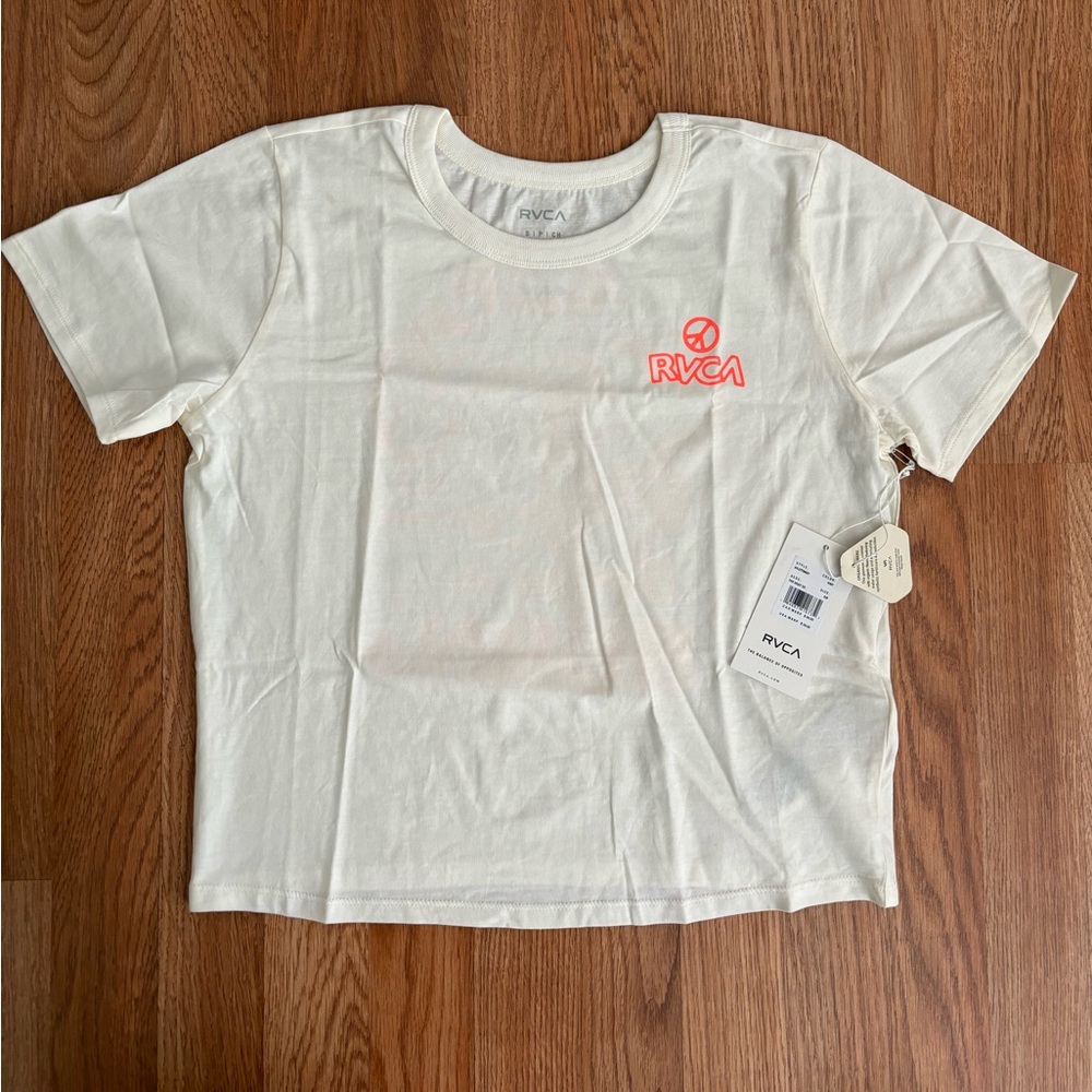 RVCA Can’t Take the Heat Logo Cropped Tee Size Small NWT
